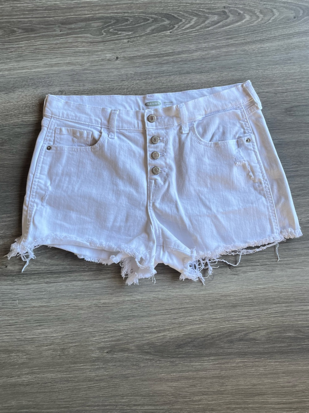 Old Navy White Boyfriend Cutoff Shorts Size 12 Button Fly Frayed Distressed Y2K